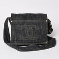 Chanel Shoulder Bag Sparkling Denim CC Logo Navy Gold