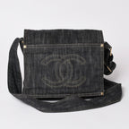 Chanel Shoulder Bag Sparkling Denim CC Logo Navy Gold