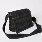 Chanel Shoulder Bag Sparkling Denim CC Logo Navy Gold — view 3