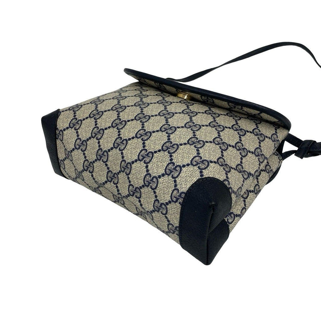 Gucci Vintage GG Logo Pattern Leather Mini Shoulder Bag Pochette Crossbody Navy — view 8