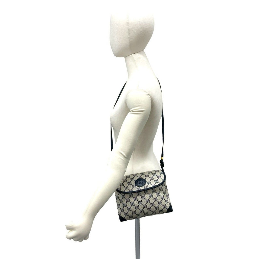 Gucci Vintage GG Logo Pattern Leather Mini Shoulder Bag Pochette Crossbody Navy — view 2