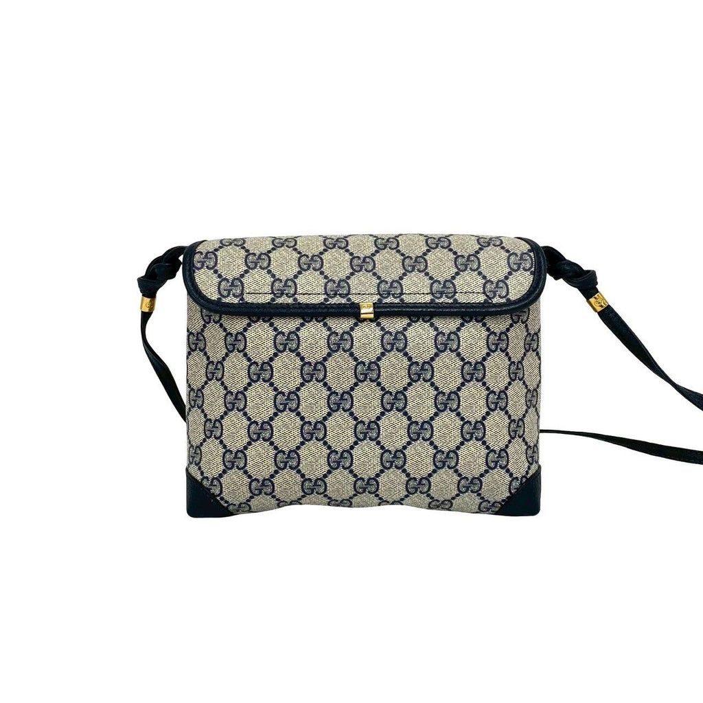 Gucci Vintage GG Logo Pattern Leather Mini Shoulder Bag Pochette Crossbody Navy — view 3