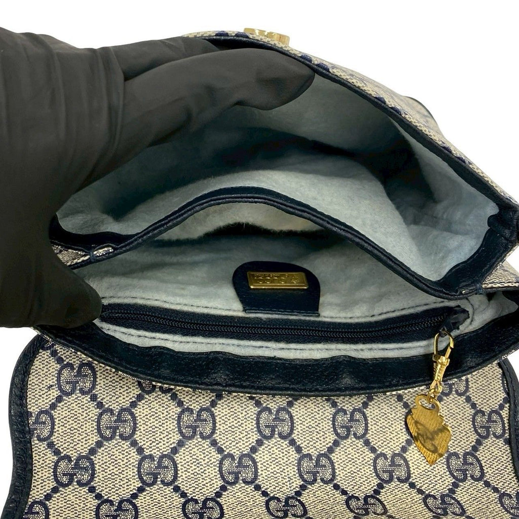 Gucci Vintage GG Logo Pattern Leather Mini Shoulder Bag Pochette Crossbody Navy — view 9