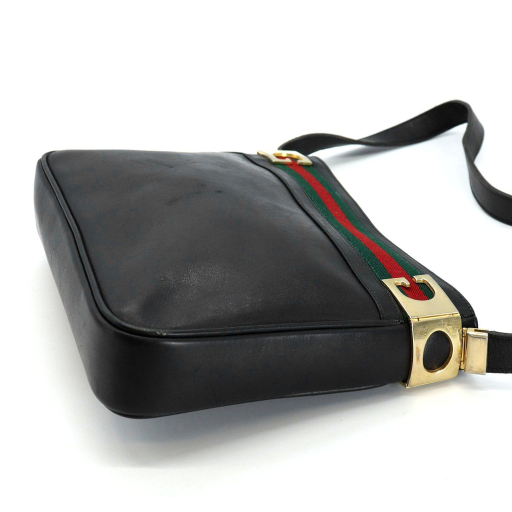 Gucci Vintage Shoulder Bag Leather Sherry Black — view 3