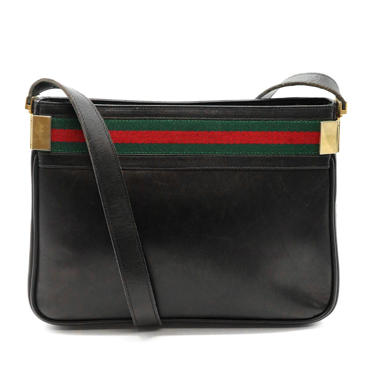 Gucci Vintage Shoulder Bag Leather Sherry Black — view 2
