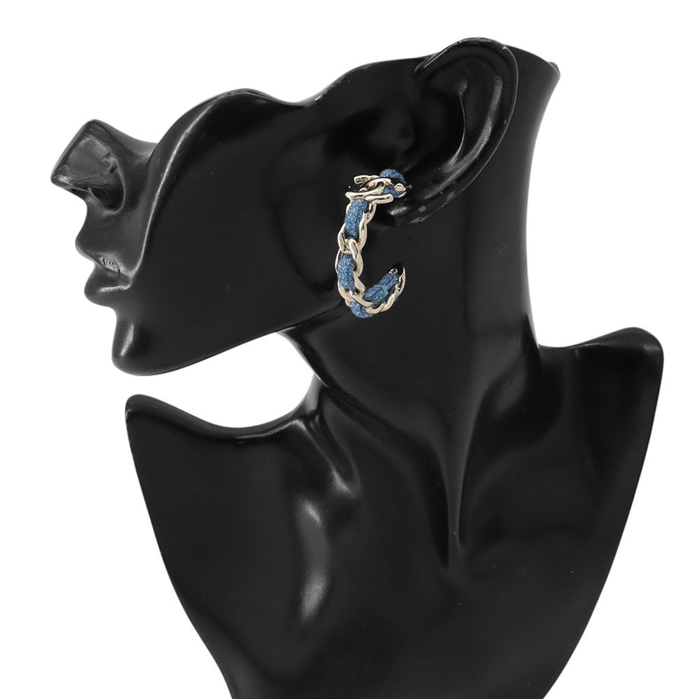 Chanel Earrings Hoop CC Logo Chain Denim 26 — view 4