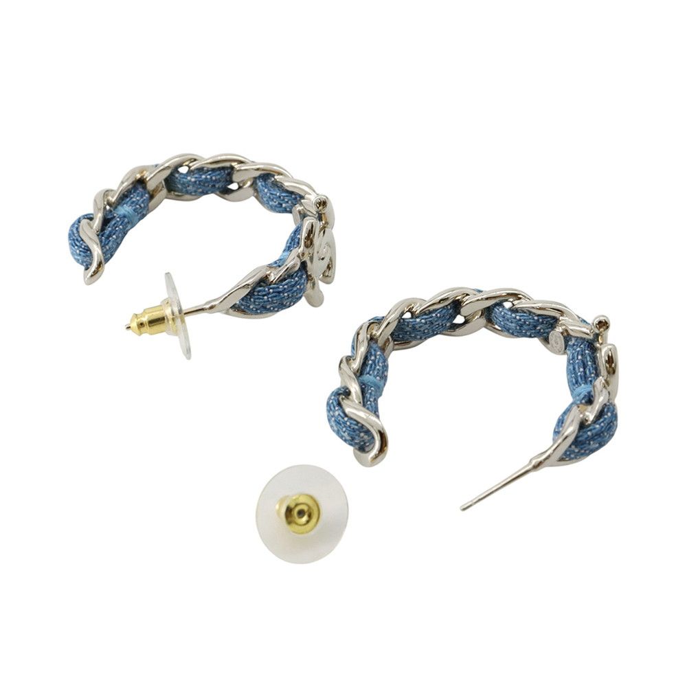 Chanel Earrings Hoop CC Logo Chain Denim 26 — view 3
