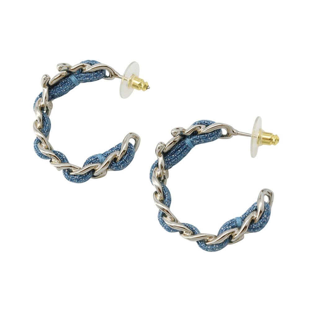 Chanel Earrings Hoop CC Logo Chain Denim 26 — view 2