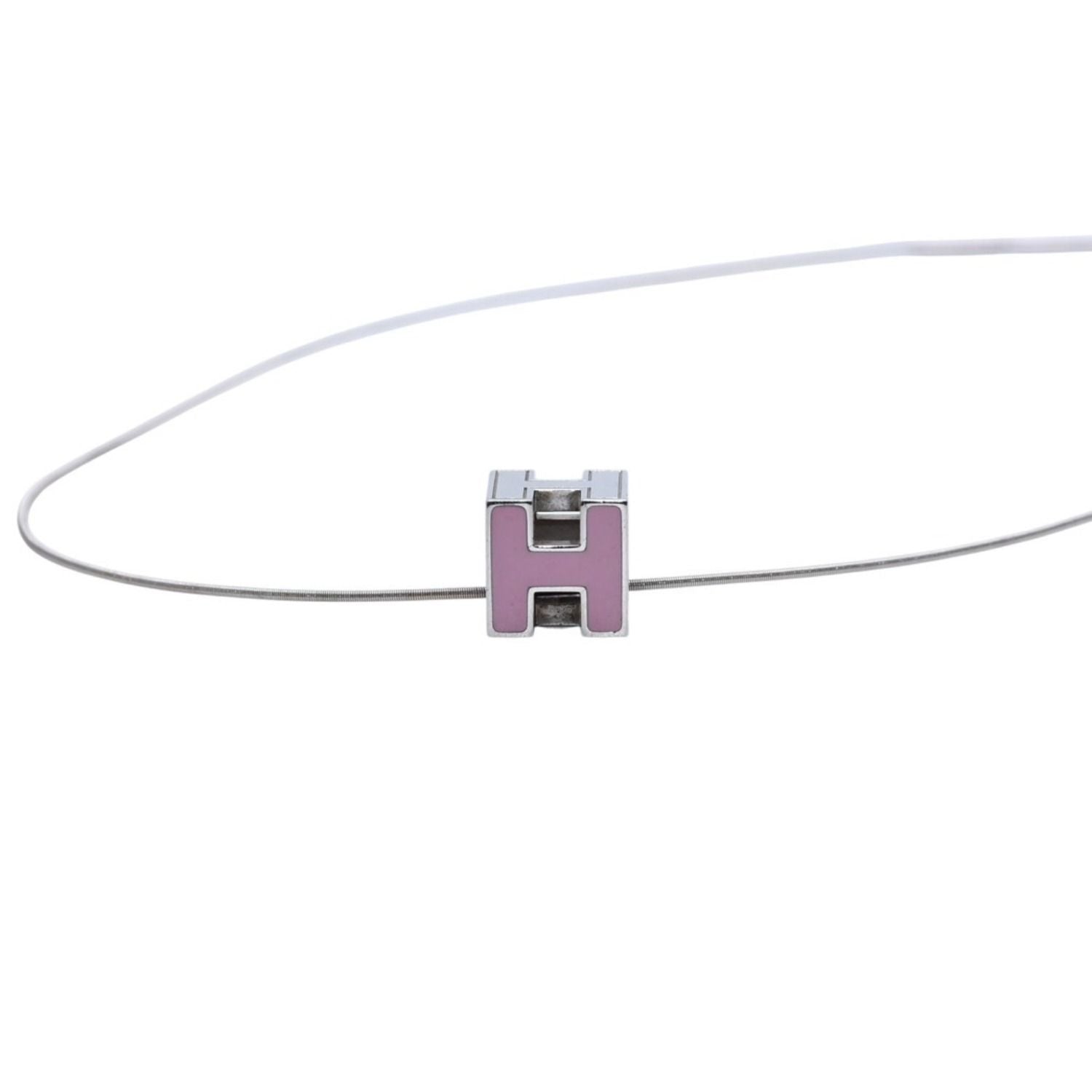 Hermes Cage D'h Cube Wire Necklace Silver Pink — view 4