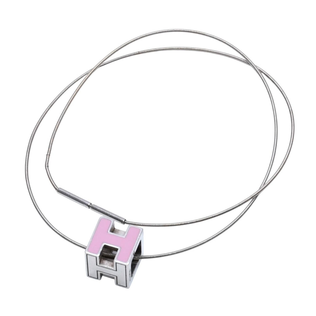 Hermes Cage D'h Cube Wire Necklace Silver Pink — view 2