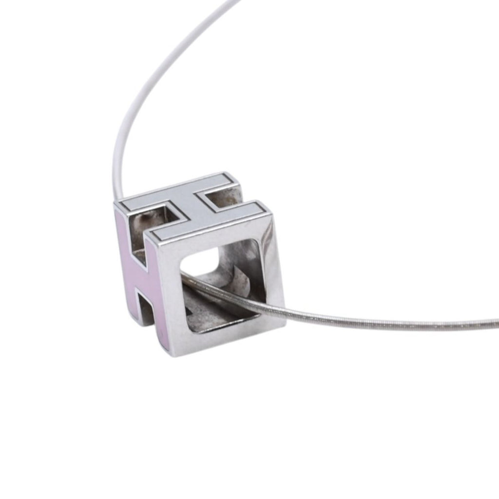 Hermes Cage D'h Cube Wire Necklace Silver Pink — view 5