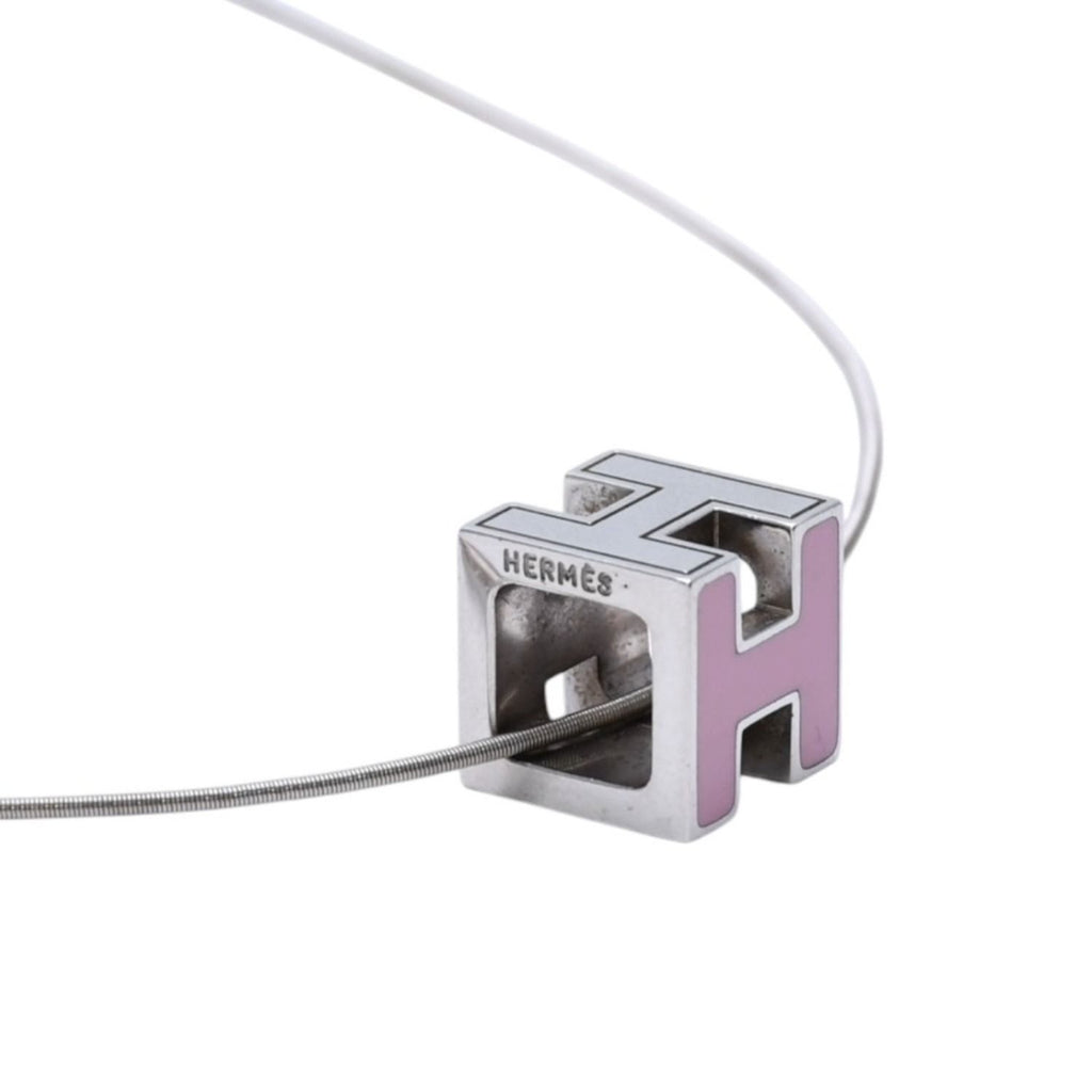 Hermes Cage D'h Cube Wire Necklace Silver Pink — view 6