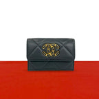 Chanel 19 CC Logo Lambskin Leather Trifold Wallet Mini Gray