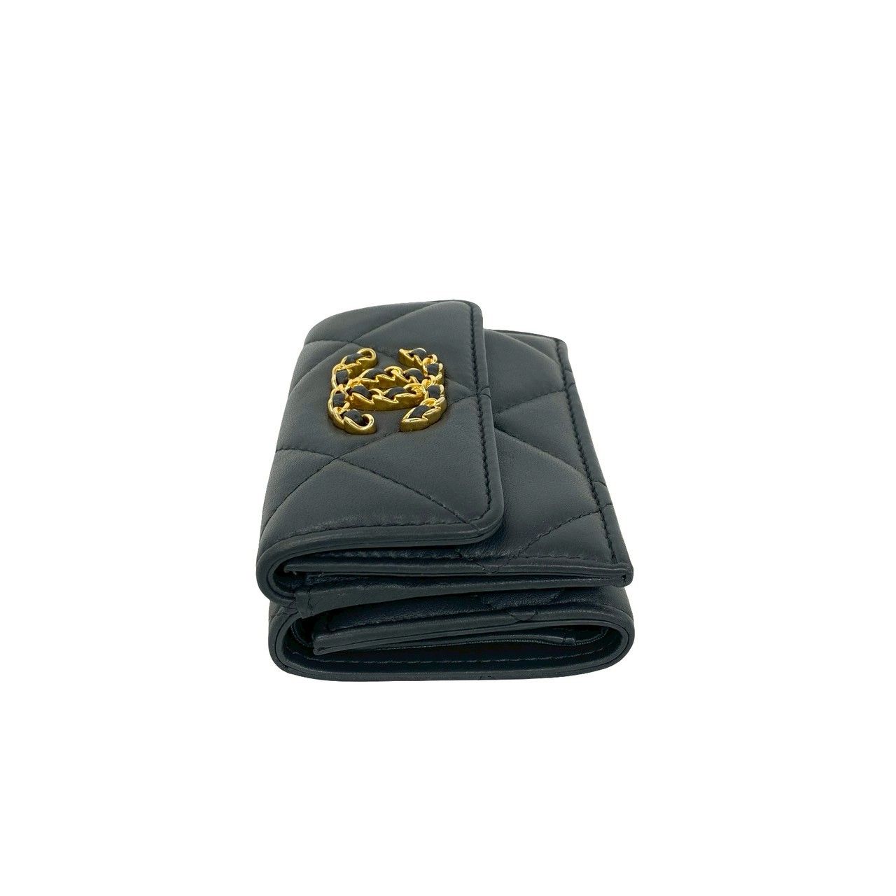 Chanel 19 CC Logo Lambskin Leather Trifold Wallet Mini Gray — view 4