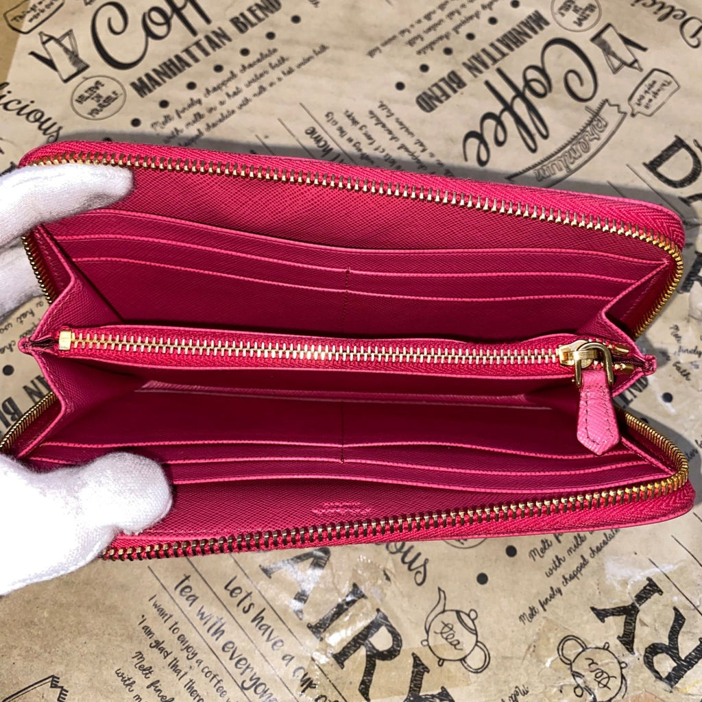 Prada Wallet Saffiano Pink Round Card Coin Billfold — view 8
