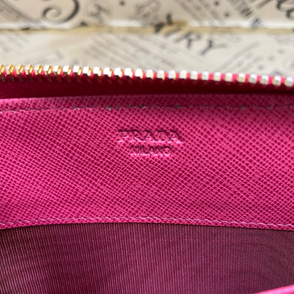 Prada Wallet Saffiano Pink Round Card Coin Billfold — view 5