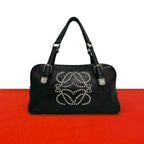 Loewe Anagram Studs Logo Leather Mini Tote Boston Bag Black