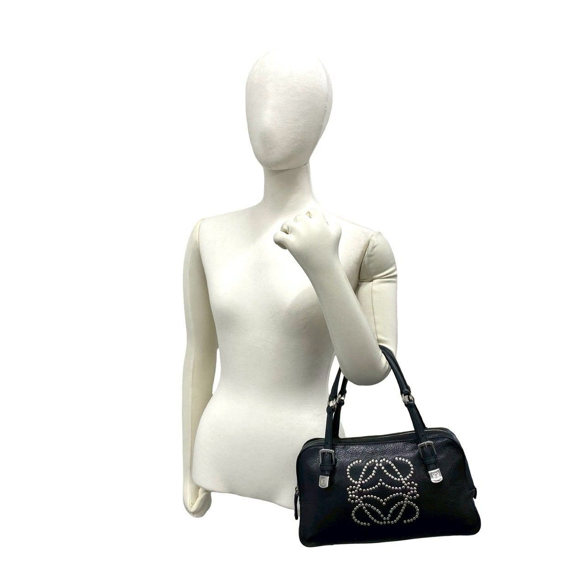 Loewe Anagram Studs Logo Leather Mini Tote Boston Bag Black — view 2