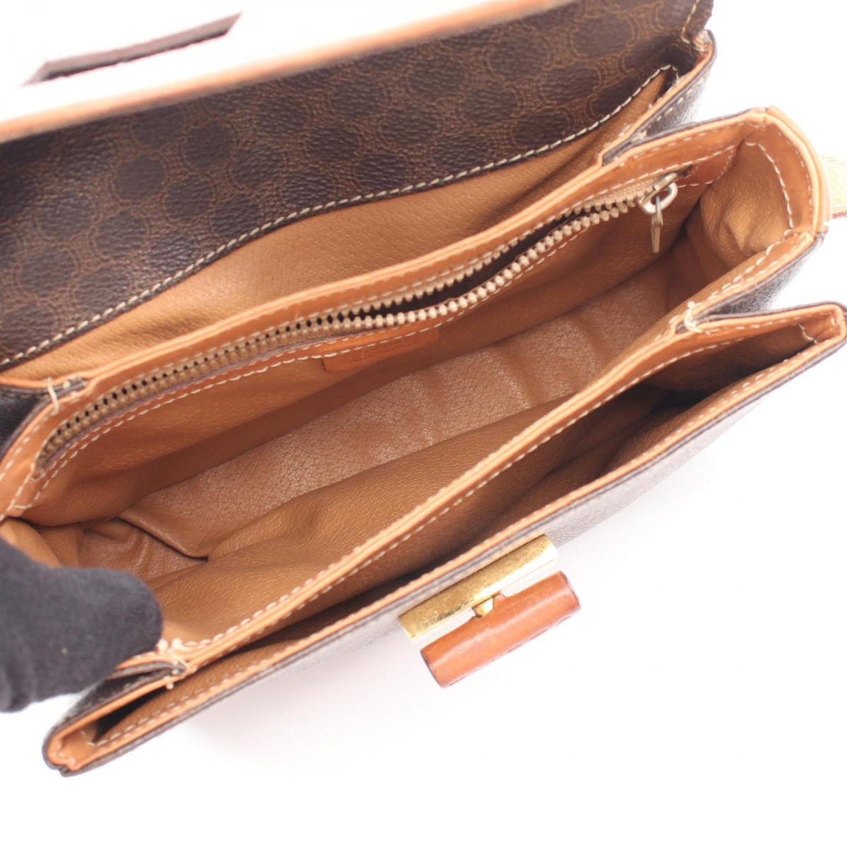 Celine Shoulder Bag Macadam Dark Brown Canvas Leather — view 3