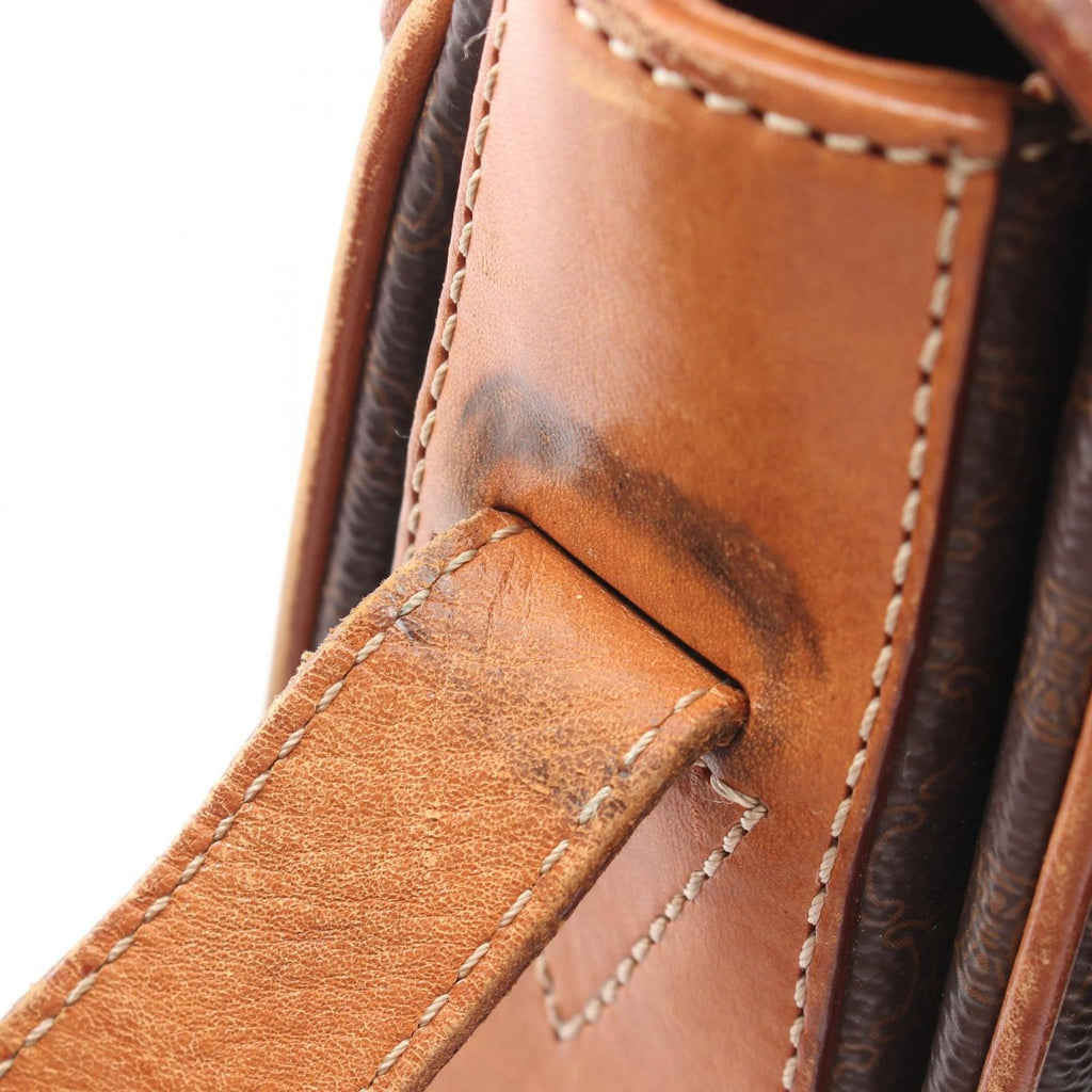 Celine Shoulder Bag Macadam Dark Brown Canvas Leather — view 9