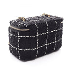 Chanel Shoulder Bag CC Logo Vanity Black Fabric Leather Quilted Chain — view 2