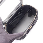 Chanel Shoulder Bag CC Logo Vanity Black Fabric Leather Quilted Chain — view 3