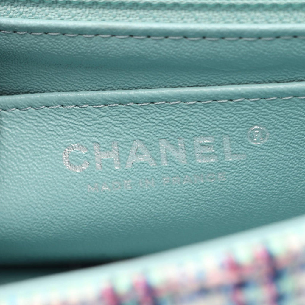 Chanel Shoulder Bag Mini Quilted 20 Mint Green Blue Fabric Chain — view 4