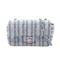 Chanel Shoulder Bag Mini Quilted 20 Mint Green Blue Fabric Chain
