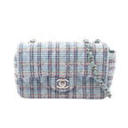 Chanel Shoulder Bag Mini Quilted 20 Mint Green Blue Fabric Chain