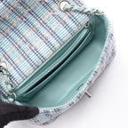 Chanel Shoulder Bag Mini Quilted 20 Mint Green Blue Fabric Chain — view 3