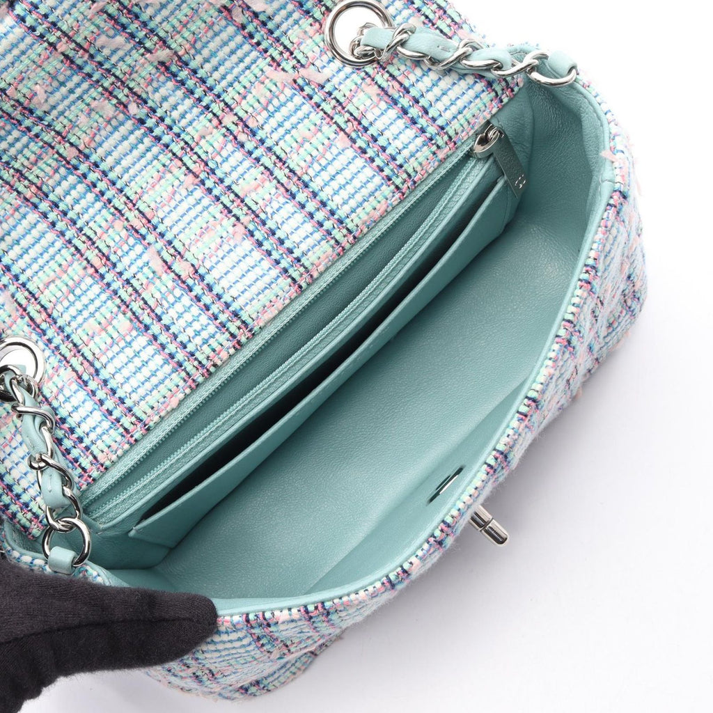 Chanel Shoulder Bag Mini Quilted 20 Mint Green Blue Fabric Chain — view 3