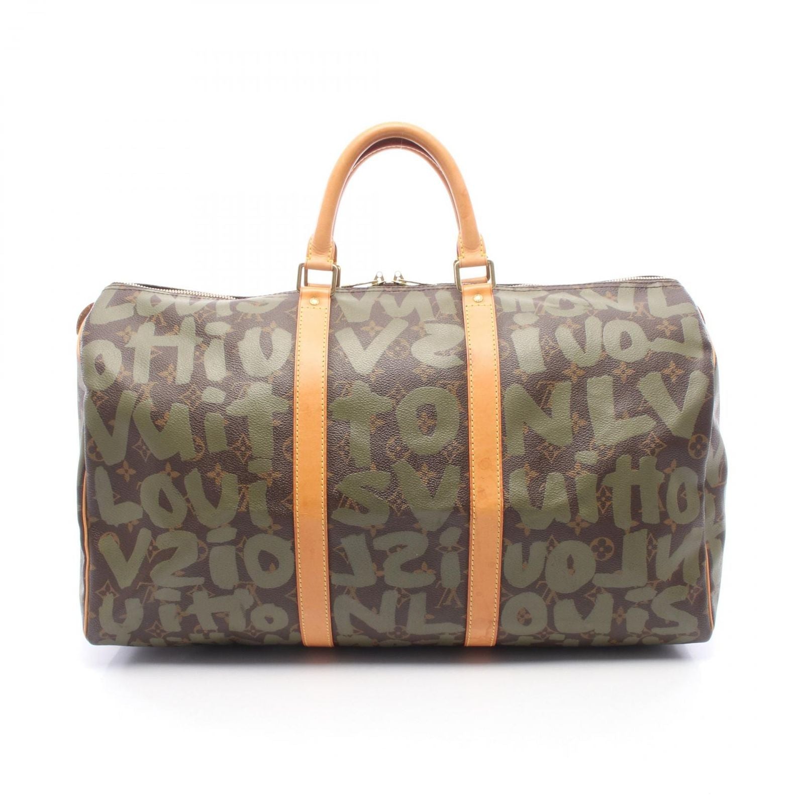 Louis Vuitton Boston Bag Keepall 50 Bag Khaki Canvas Leather