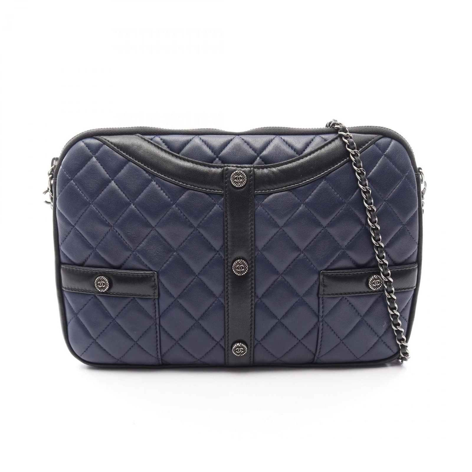 Chanel Shoulder Bag Girl Navy Black Lambskin Chain