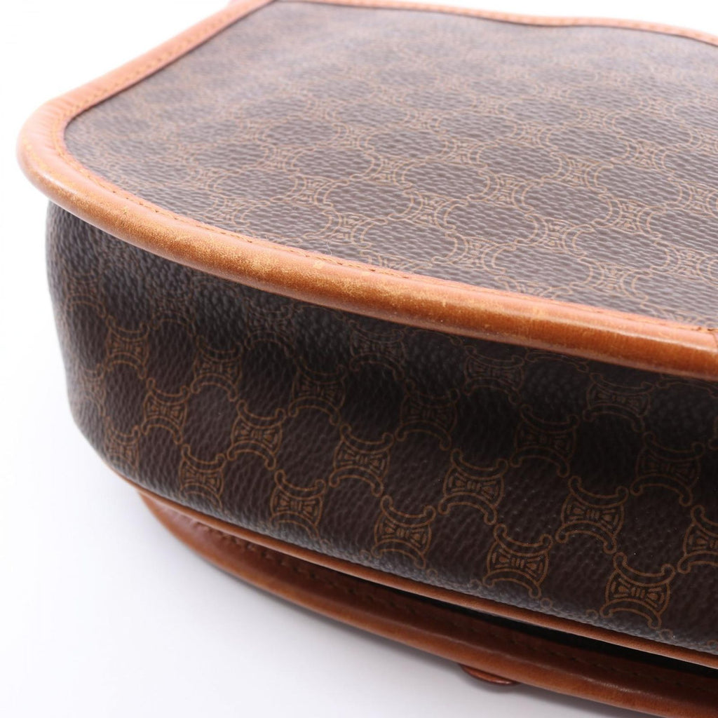 Celine Shoulder Bag Macadam Dark Brown Canvas Leather — view 6