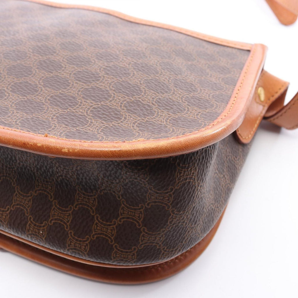 Celine Shoulder Bag Macadam Dark Brown Canvas Leather — view 5