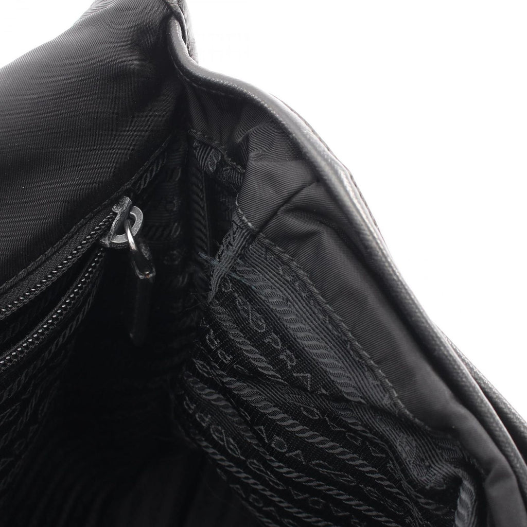 Prada Shoulder Bag Black Nylon Saffiano Leather — view 9