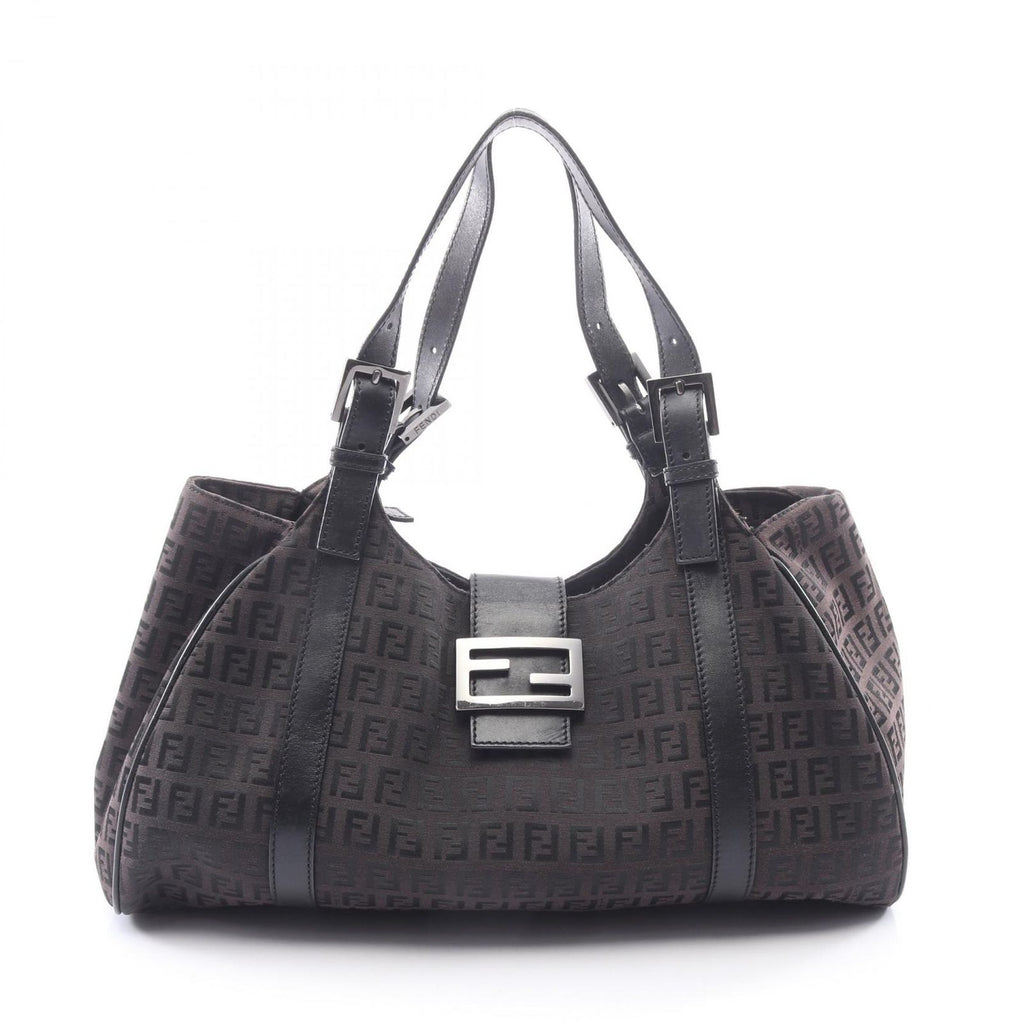 Fendi Handbag Zucchino Dark Brown Canvas Leather Tote
