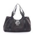 Fendi Handbag Zucchino Dark Brown Canvas Leather Tote