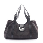 Fendi Handbag Zucchino Dark Brown Canvas Leather Tote