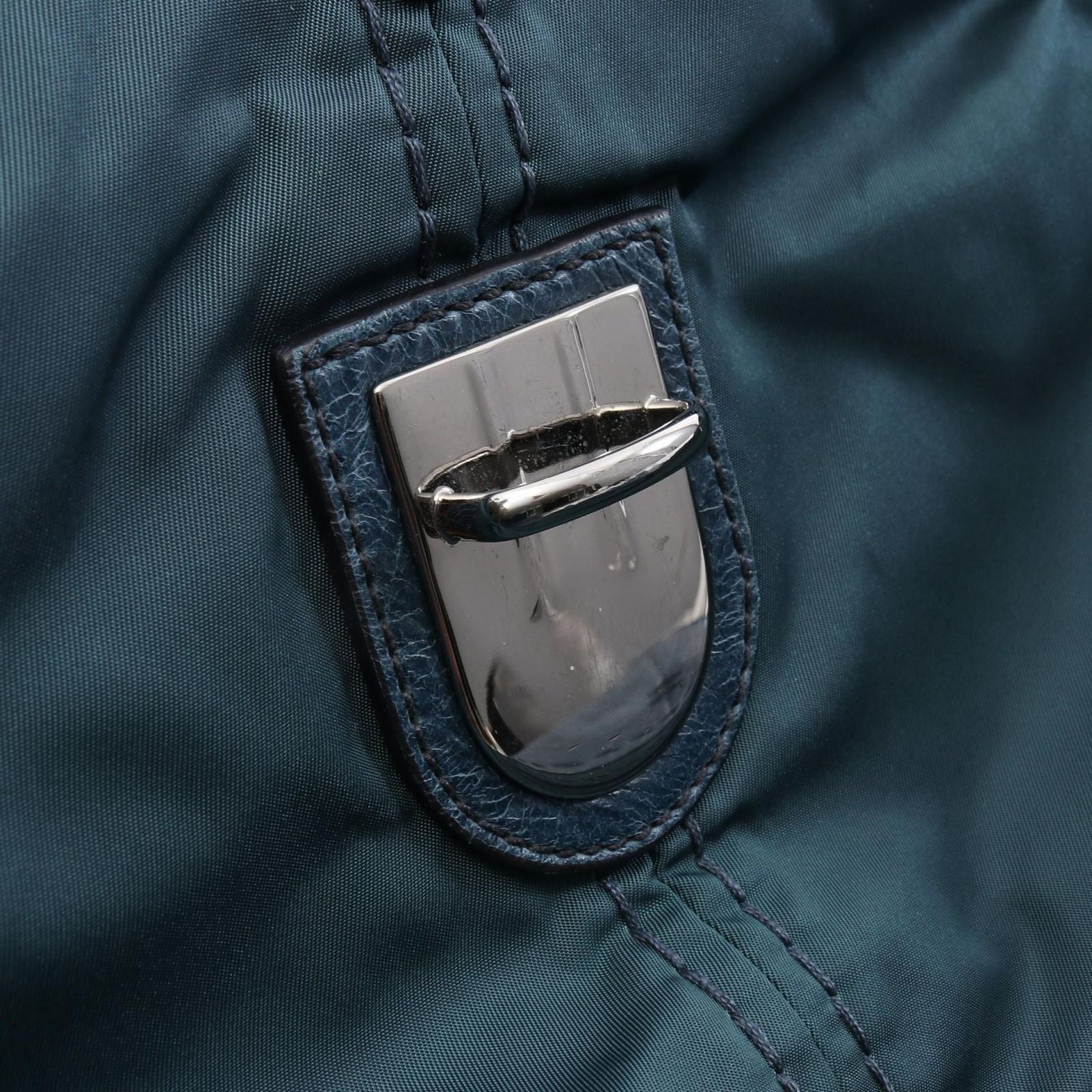 Prada Shoulder Bag Tessuto Vitello Blue Nylon Leather — view 9