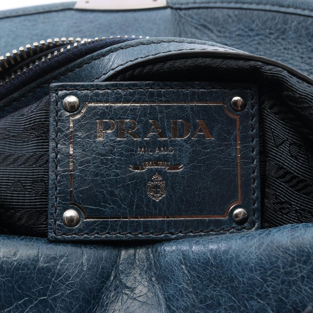 Prada Shoulder Bag Tessuto Vitello Blue Nylon Leather — view 4