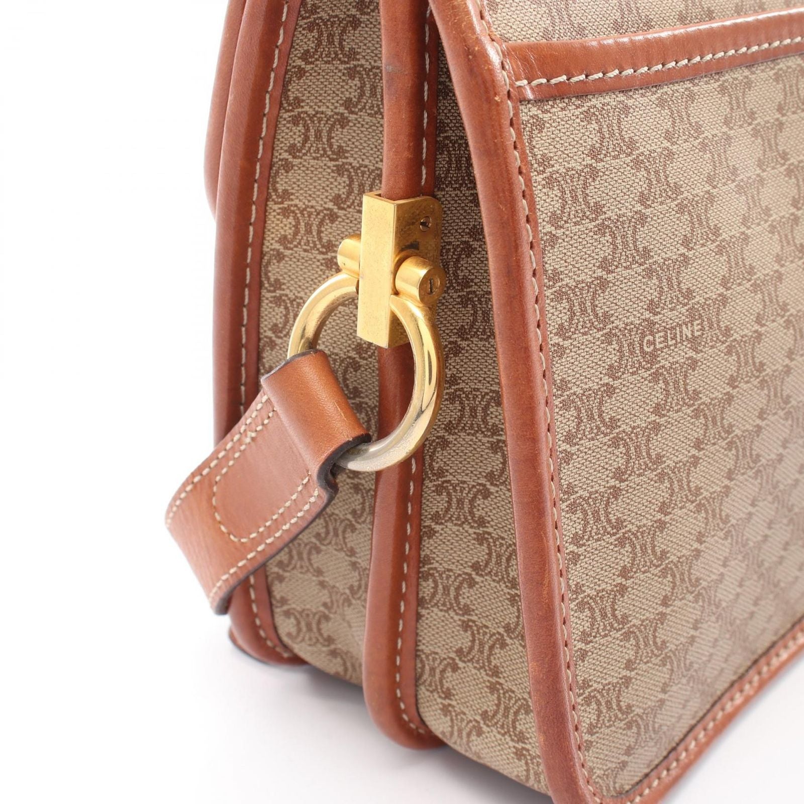 Celine Shoulder Bag Macadam Beige Canvas Leather Triomphe — view 7