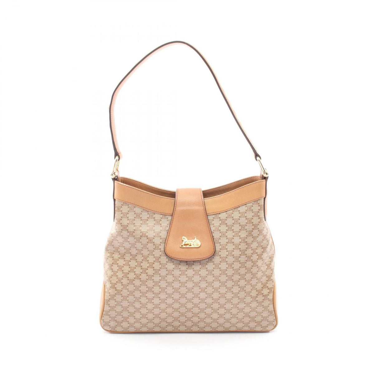 Celine Shoulder Bag Triomphe Beige Brown Canvas Leather Macadam