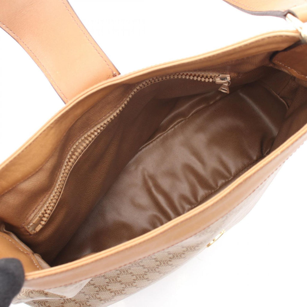 Celine Shoulder Bag Triomphe Beige Brown Canvas Leather Macadam — view 3