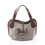 Celine Tote Carriage Pattern Beige Canvas Leather Handbag