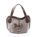 Celine Tote Carriage Pattern Beige Canvas Leather Handbag