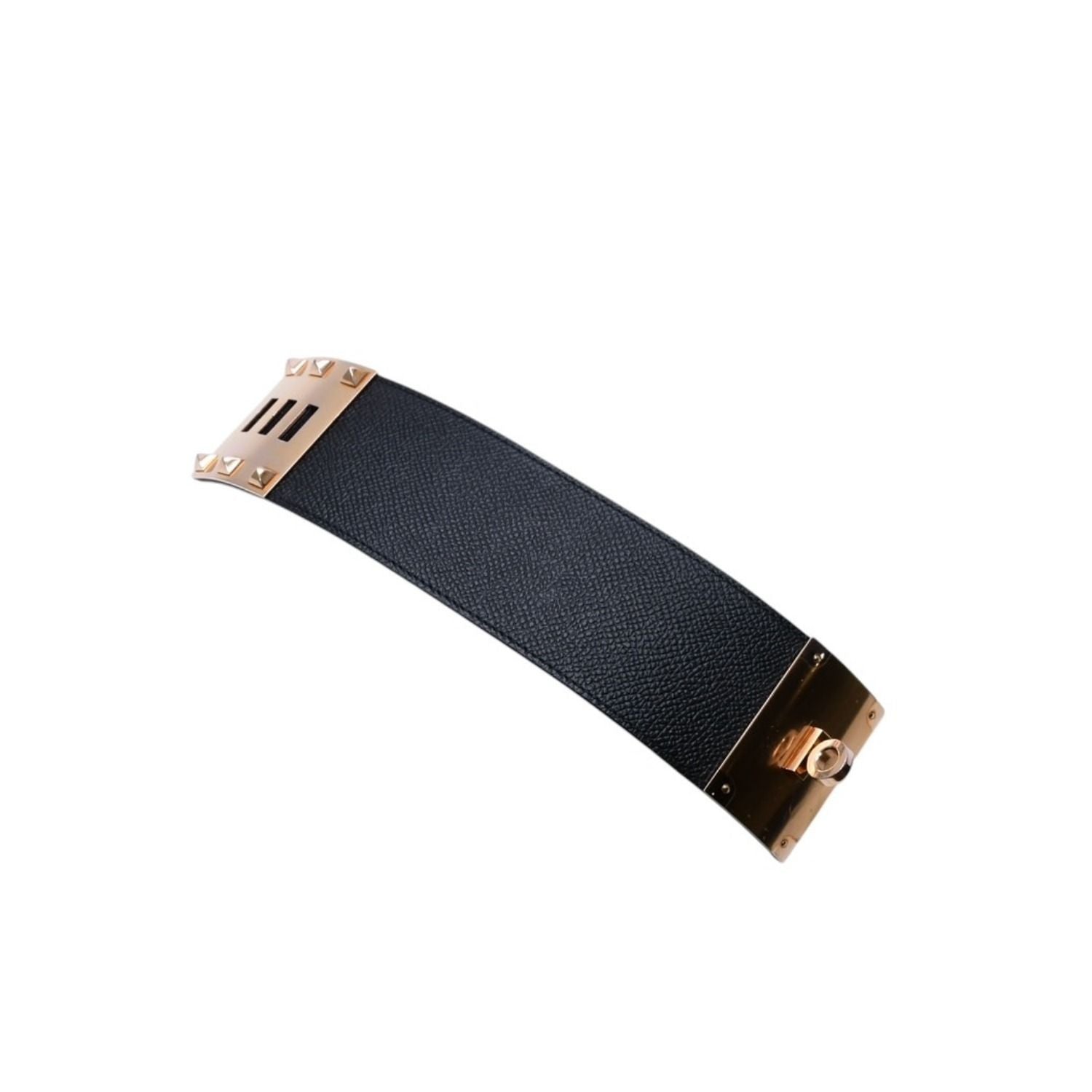 Hermes Kelly Dog Bangle Gold Leather Band Metal S Black Bracelet — view 6