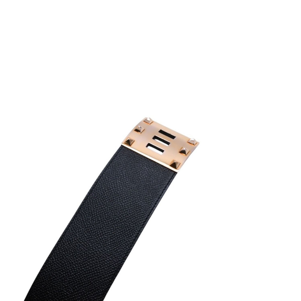 Hermes Kelly Dog Bangle Gold Leather Band Metal S Black Bracelet — view 7