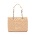 Chanel Tote Quilted Grand Shopping GST Beige Caviar Leather Chain