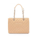 Chanel Tote Quilted Grand Shopping GST Beige Caviar Leather Chain